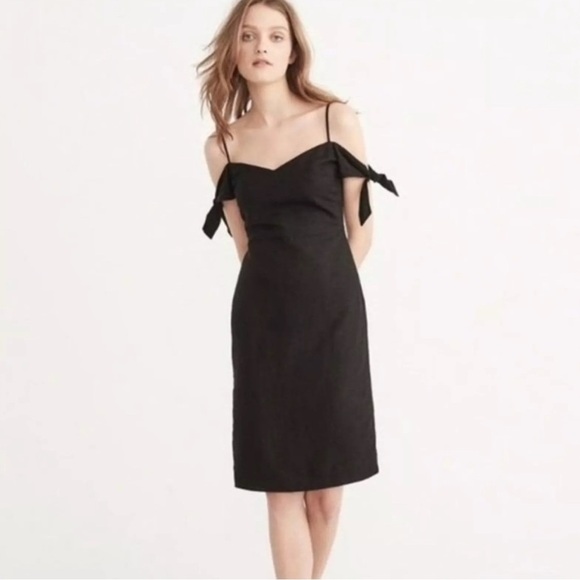 Abercrombie & Fitch Black Tie Sleeve Bow Shoulder Linen Knee Length Dress Size 4 - Picture 9 of 9